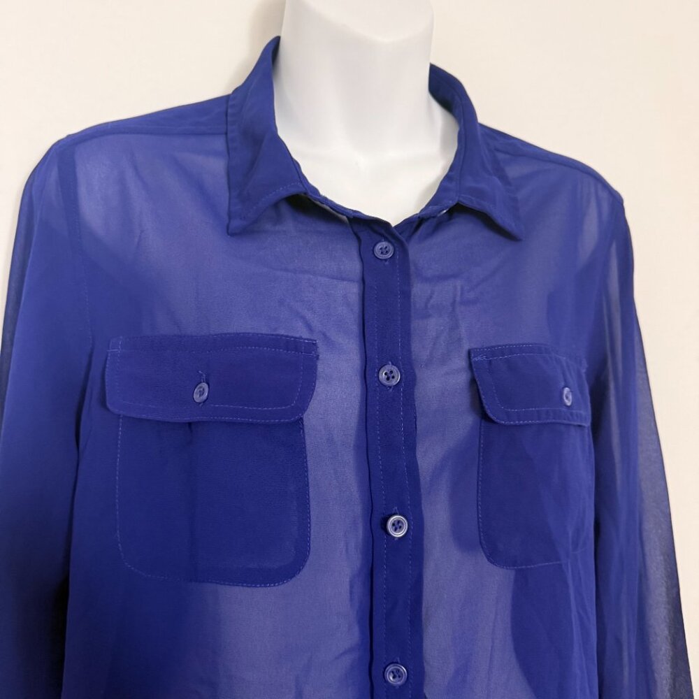 American Eagle Outfitters Sheer Cobalt Blouse | Button Front | Size M - Picture 5 of 10